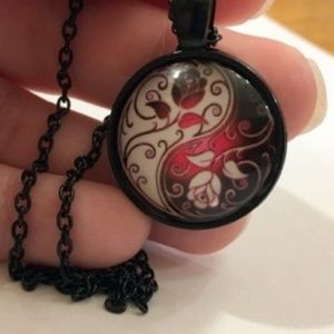 Feminine and Pretty Magenta Rose Yin yang necklace